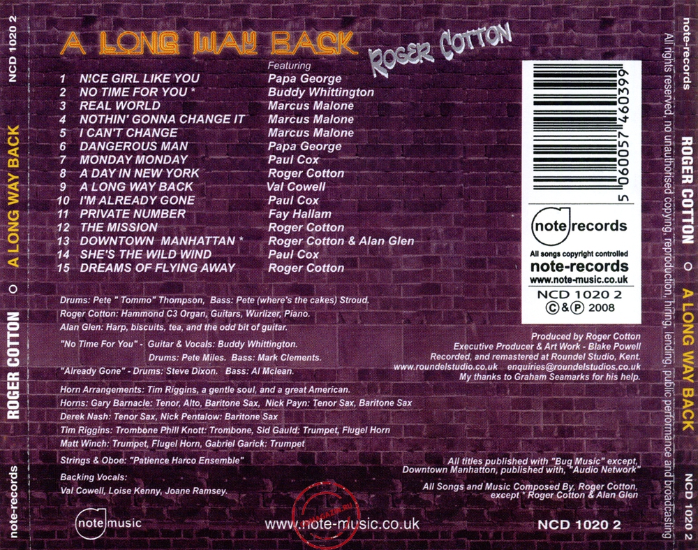 Audio CD: Roger Cotton (2008) A Long Way Back Audio CD: Roger Cotton (2008) A Long Way Back