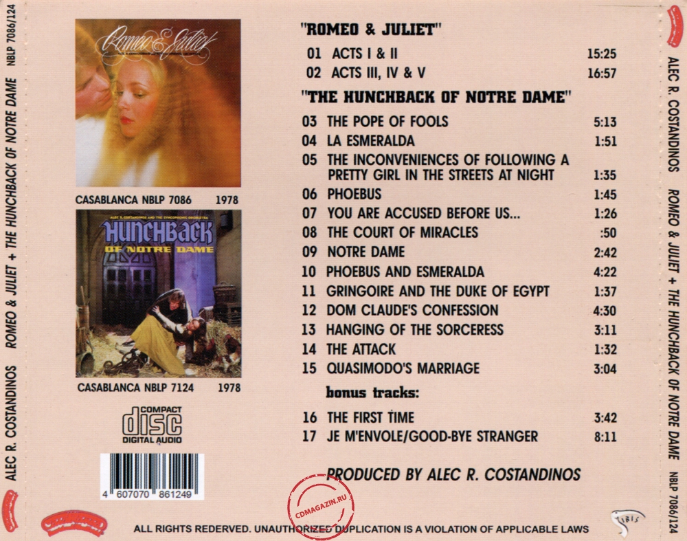 Audio CD: Alec R. Costandinos (1978) Romeo & Juliet + The Hunchback Of Notre Dame