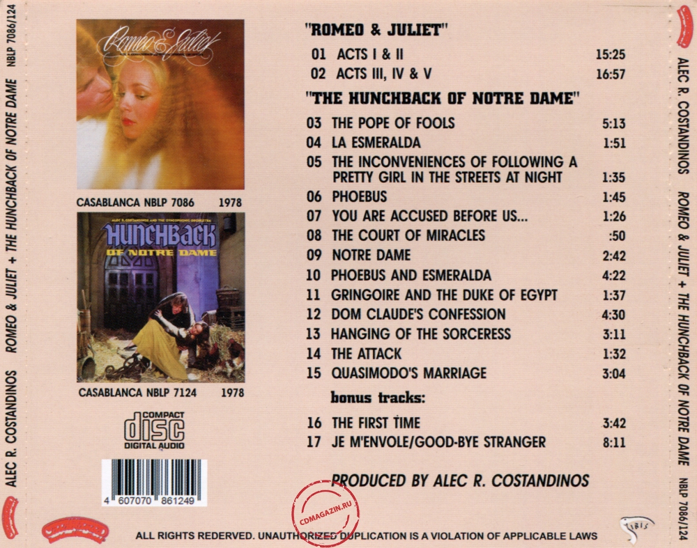 Audio CD: Alec R. Costandinos (1978) Romeo & Juliet + The Hunchback Of Notre Dame Audio CD: Alec R. Costandinos (1978) Romeo & Juliet + The Hunchback Of Notre Dame