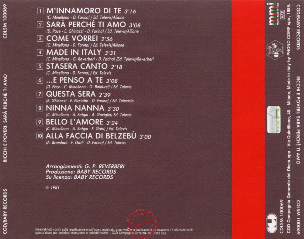 Audio CD: Ricchi E Poveri (1981) Sara Perche Ti Amo ( ...E Penso A Te) Audio CD: Ricchi E Poveri (1981) Sara Perche Ti Amo ( ...E Penso A Te)