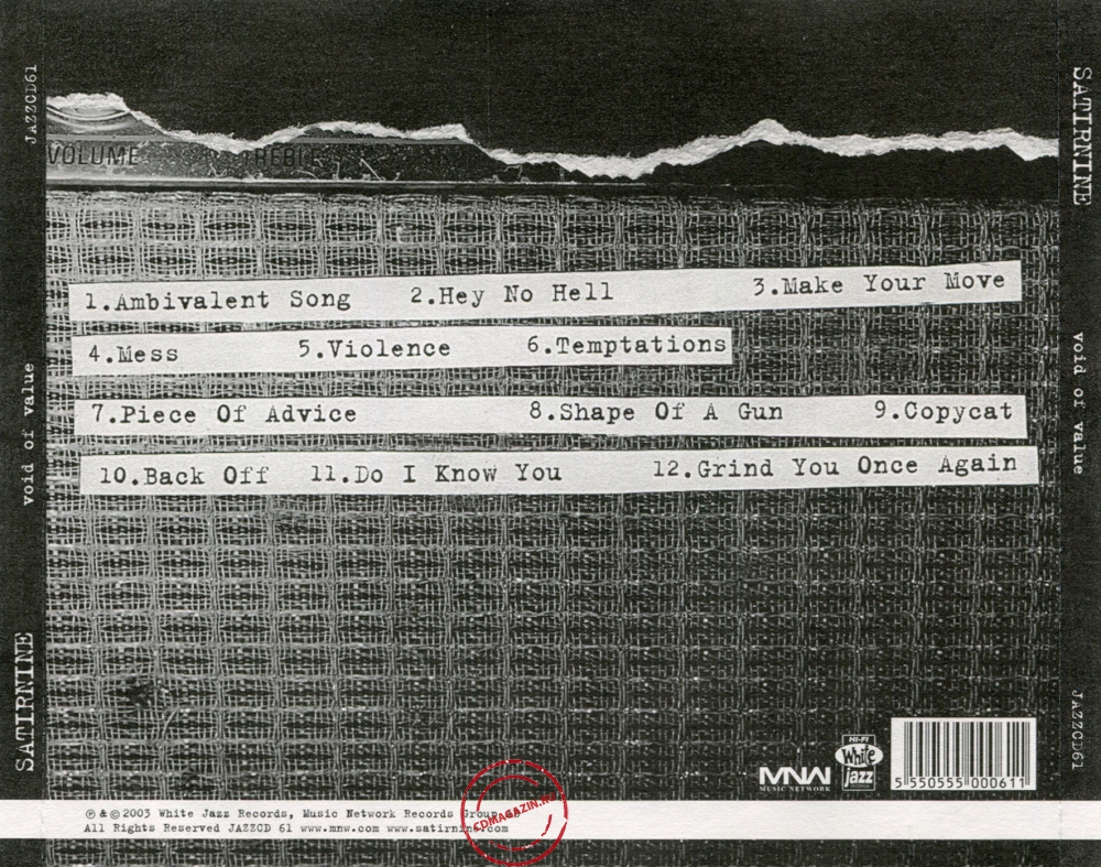 Audio CD: Satirnine (2003) Void Of Value Audio CD: Satirnine (2003) Void Of Value