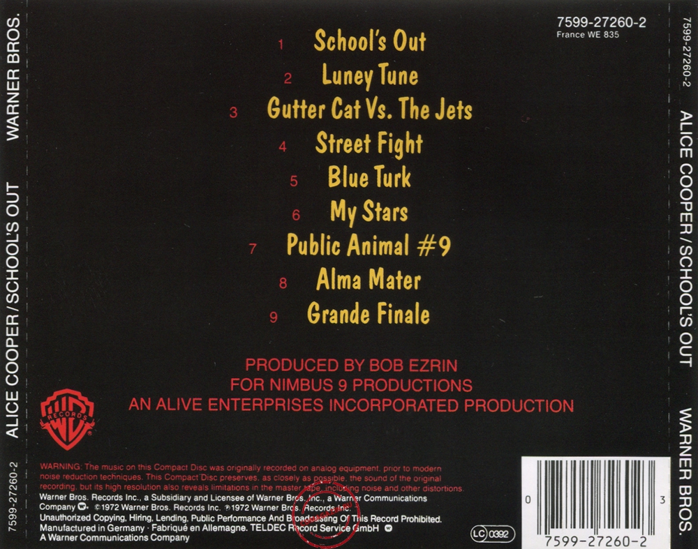 Audio CD: Alice Cooper (1972) School's Out