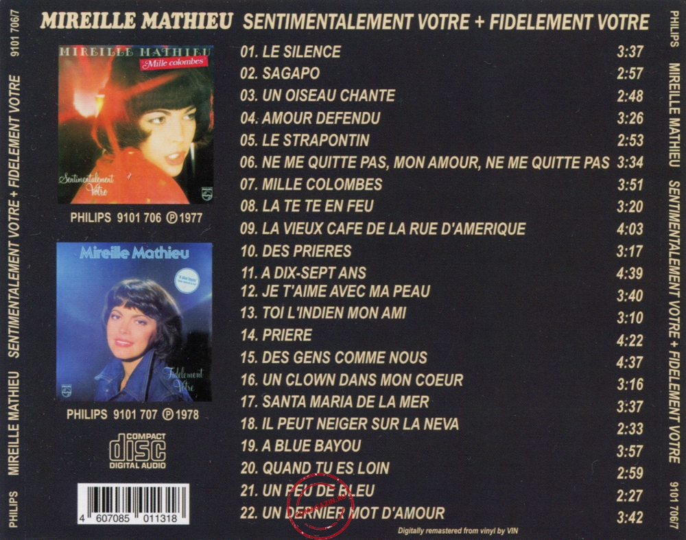 Audio CD: Mireille Mathieu (1977) Sentimentalement Votre + Fidelement Votre Audio CD: Mireille Mathieu (1977) Sentimentalement Votre + Fidelement Votre