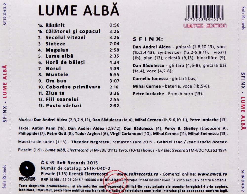 Audio CD: Sfinx (3) (1975) Lume Alba Audio CD: Sfinx (3) (1975) Lume Alba