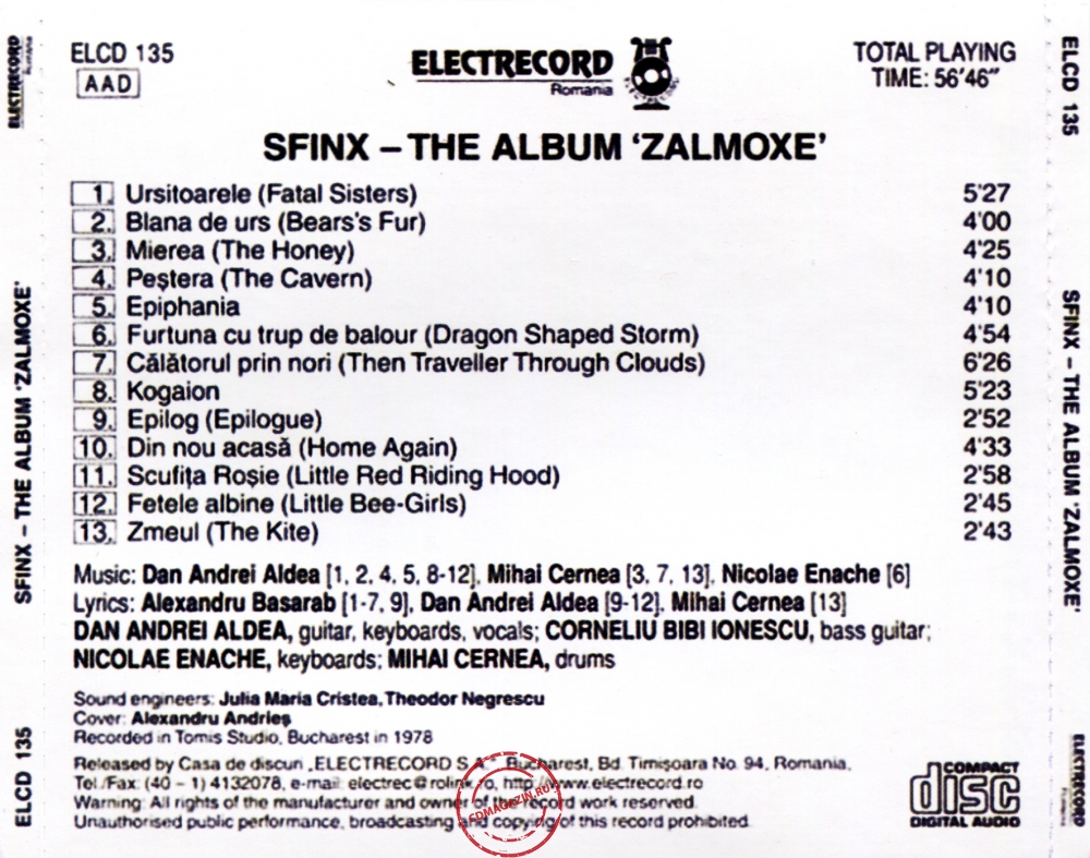 Audio CD: Sfinx (3) (1979) Zalmoxe Audio CD: Sfinx (3) (1979) Zalmoxe