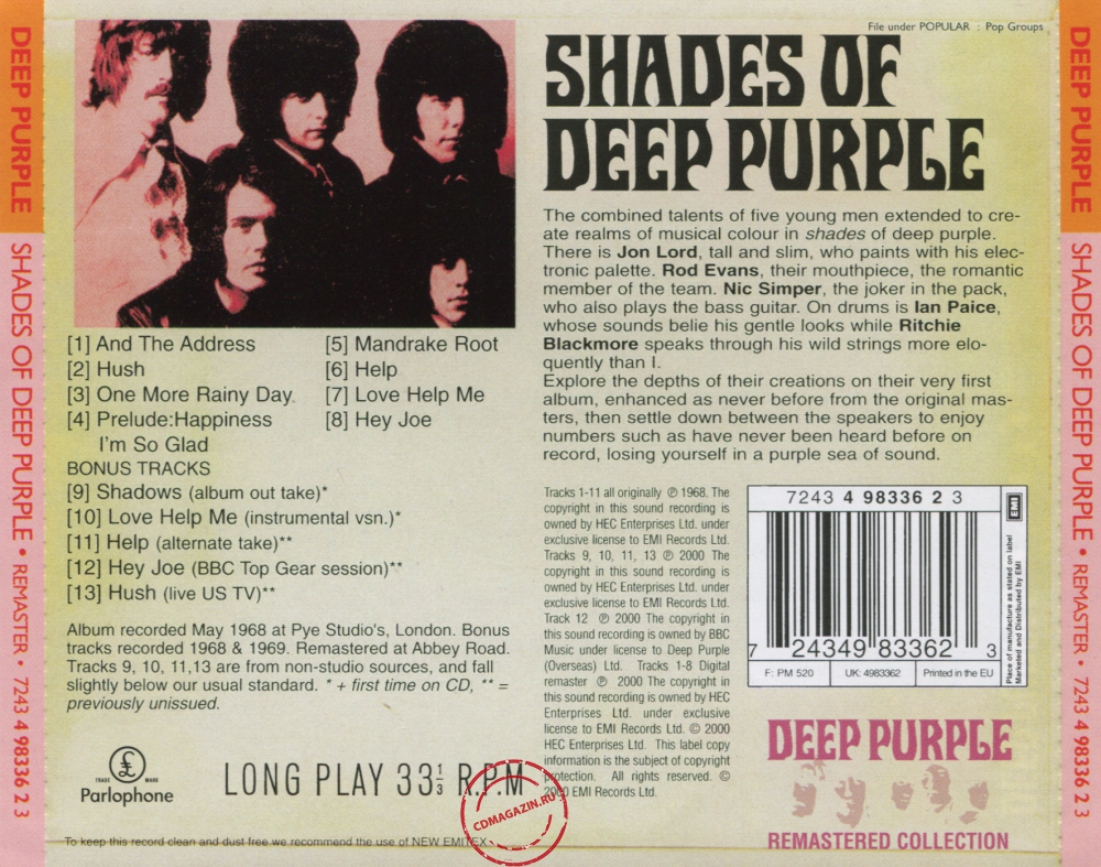 Audio CD: Deep Purple (1968) Shades Of Deep Purple Audio CD: Deep Purple (1968) Shades Of Deep Purple