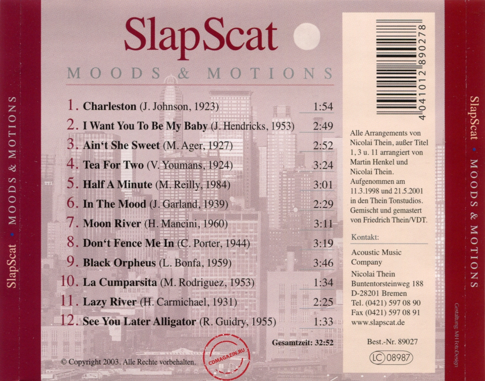 Audio CD: Slap Scat (2003) Moods & Motions