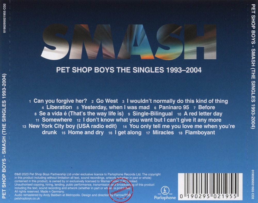 Audio CD: Pet Shop Boys (2023) Smash (The Singles 1993-2004) Audio CD: Pet Shop Boys (2023) Smash (The Singles 1993-2004)