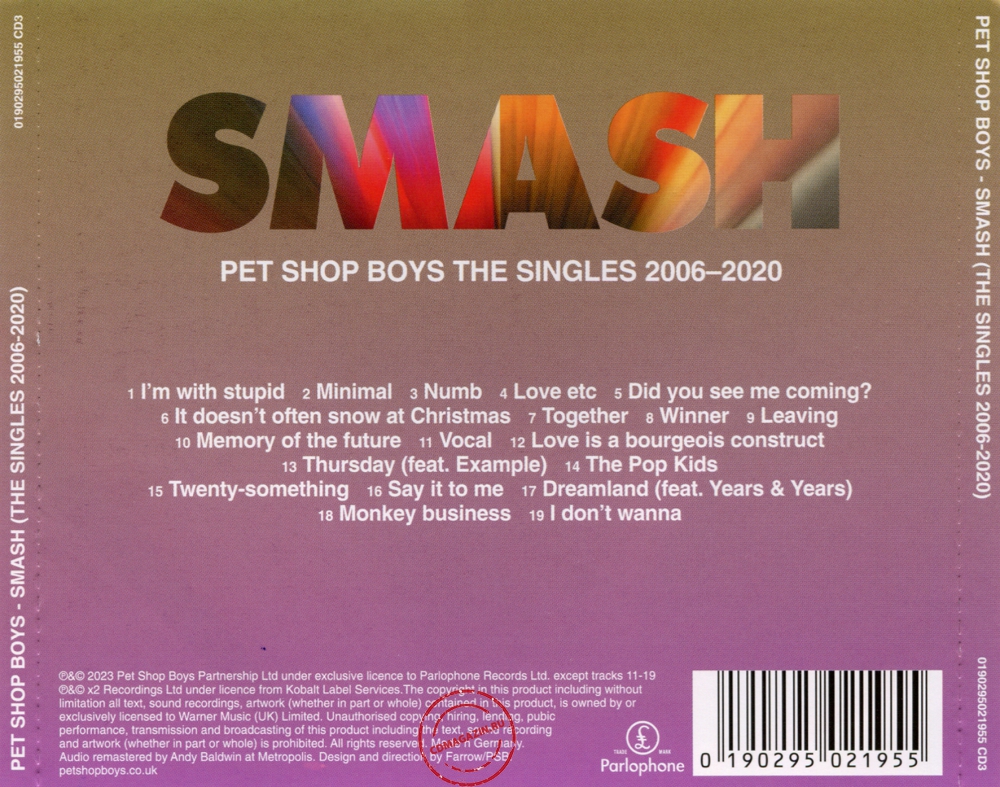 Audio CD: Pet Shop Boys (2023) Smash (The Singles 2006-2020) Audio CD: Pet Shop Boys (2023) Smash (The Singles 2006-2020)