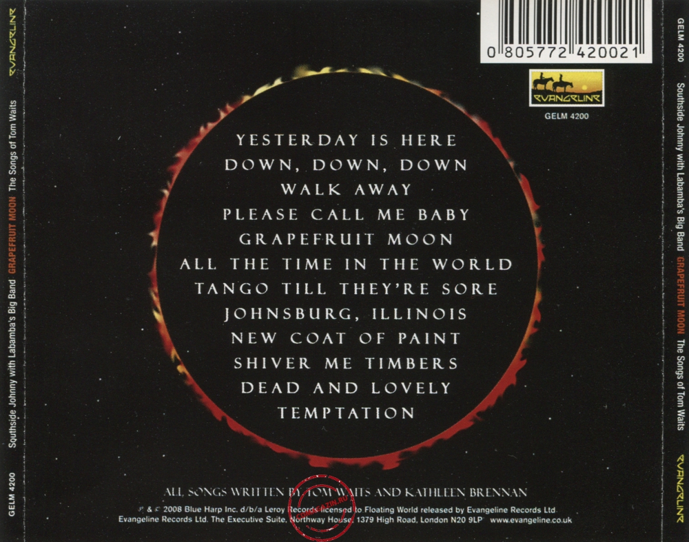 Audio CD: Southside Johnny (2008) Grapefruit Moon: The Songs Of Tom Waits Audio CD: Southside Johnny (2008) Grapefruit Moon: The Songs Of Tom Waits