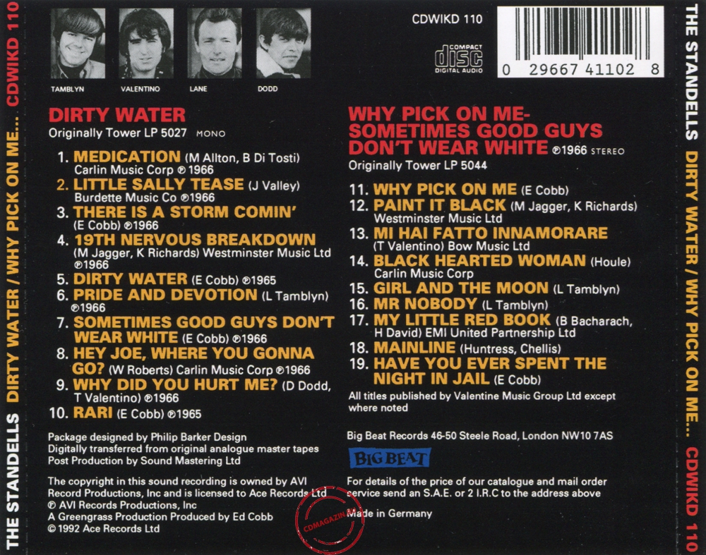 Audio CD: Standells (1966) Dirty Water / Why Pick On Me Audio CD: Standells (1966) Dirty Water / Why Pick On Me