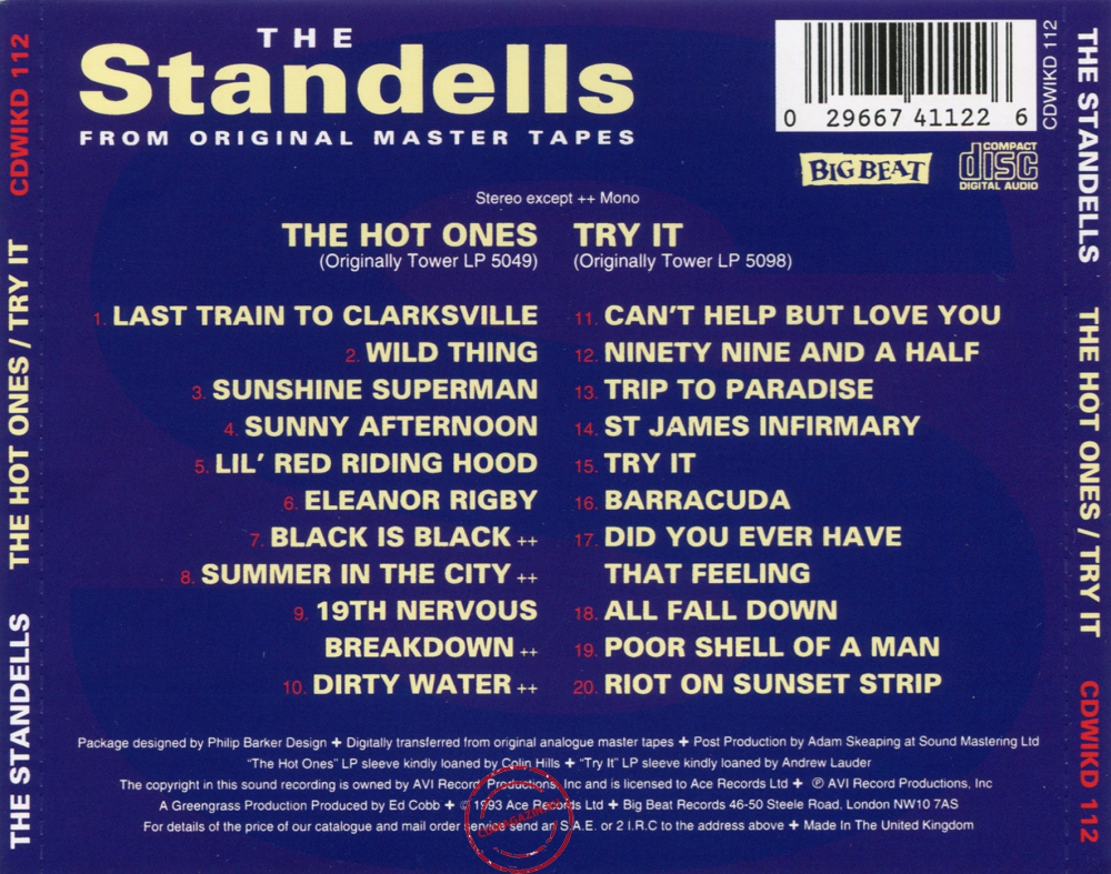 Audio CD: Standells (1967) The Hot Ones + Try It Audio CD: Standells (1967) The Hot Ones + Try It