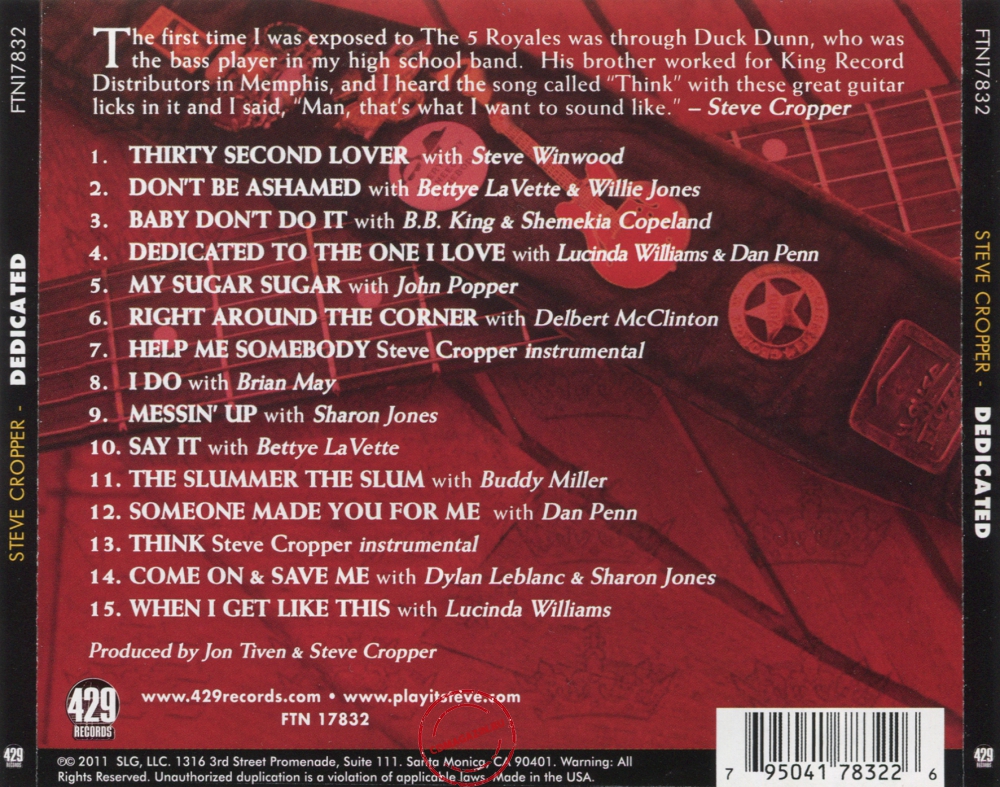 Audio CD: Steve Cropper (2011) Dedicated: A Salute To The 5 Royales Audio CD: Steve Cropper (2011) Dedicated: A Salute To The 5 Royales