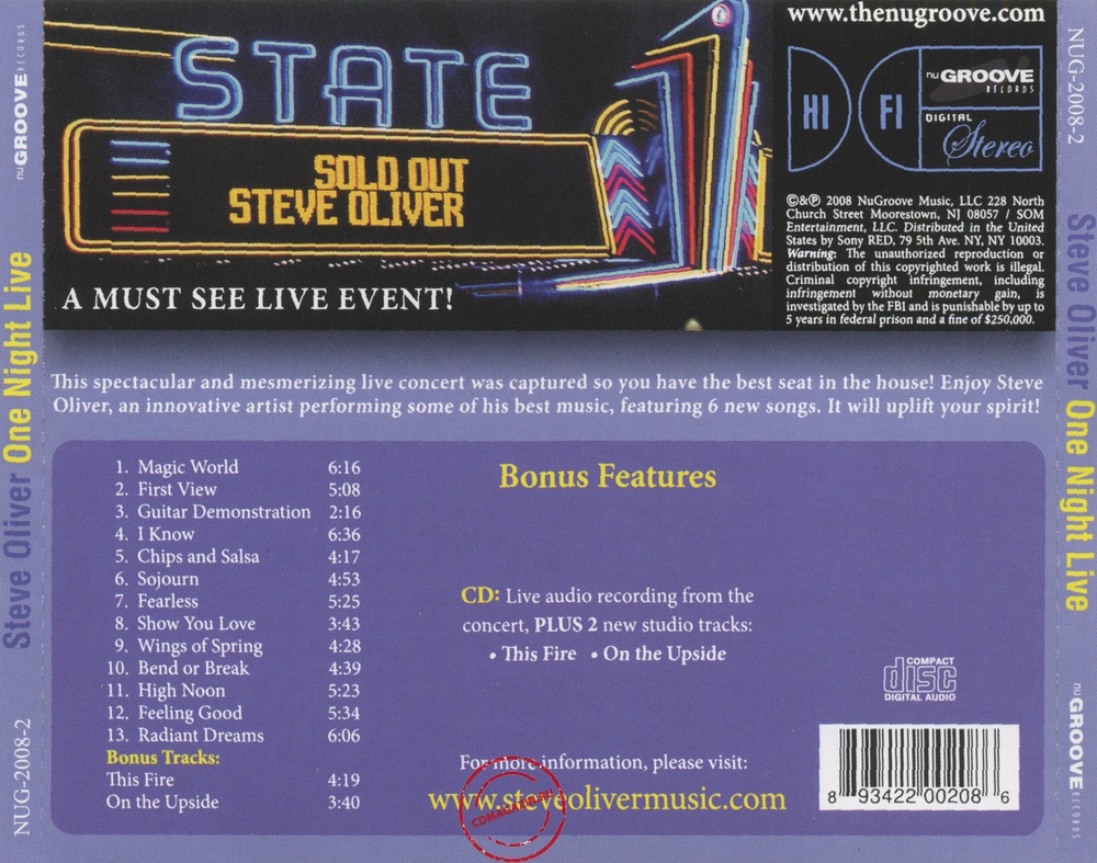 Audio CD: Steve Oliver (4) (2008) One Night Live