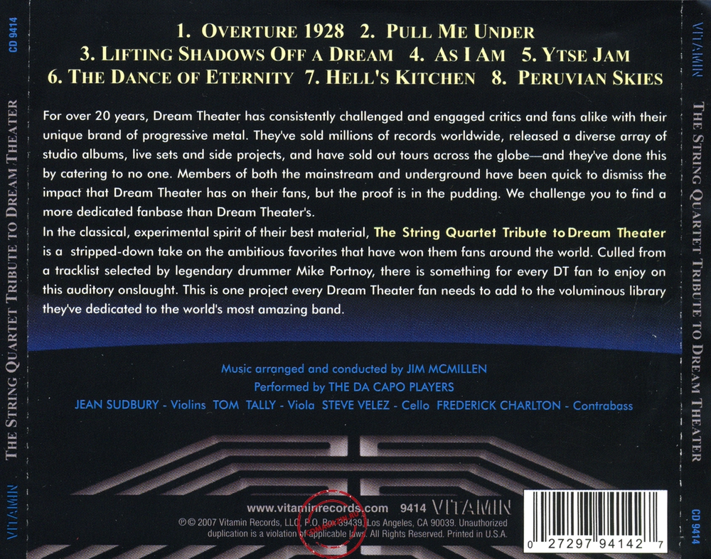 Audio CD: Da Capo Players (2007) The String Quartet Tribute To Dream Theater