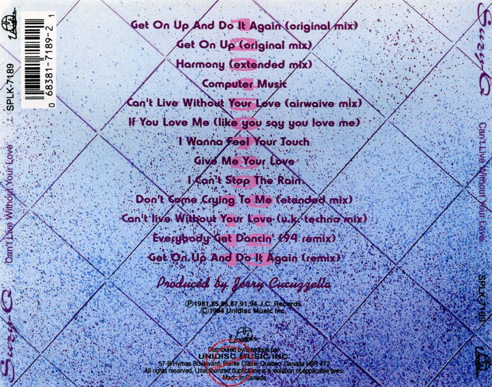 Audio CD: Suzy Q (1994) Can't Live Without Your Love
