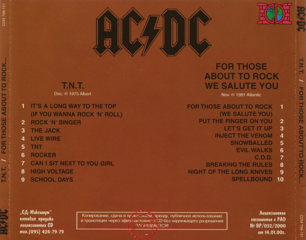 Audio CD: AC/DC (1975) T.N.T. + For Those About To Rock We Salute You