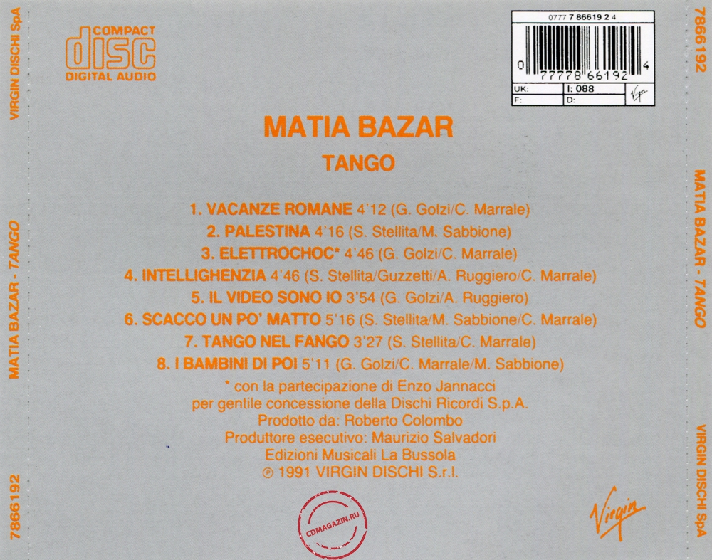 Audio CD: Matia Bazar (1983) Tango