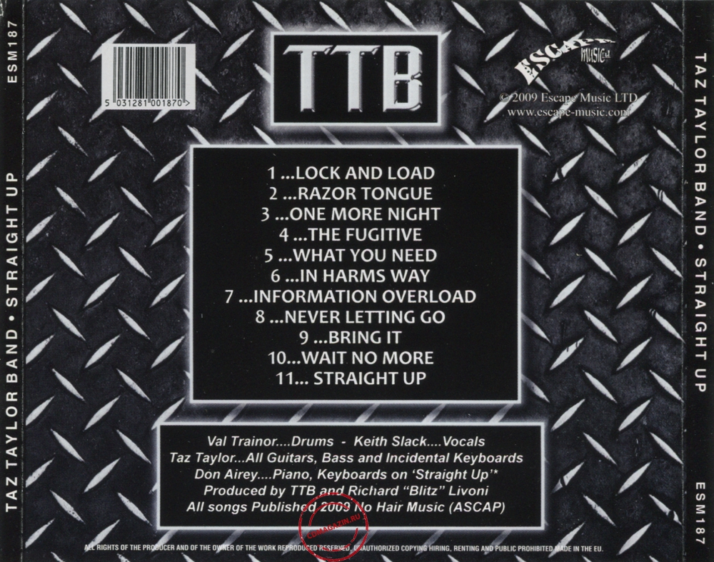 Audio CD: Taz Taylor Band (2009) Straight Up