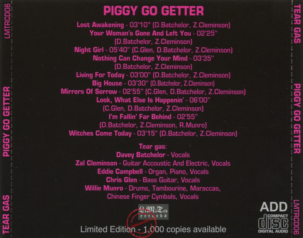 Audio CD: Tear Gas (1970) Piggy Go Getter Audio CD: Tear Gas (1970) Piggy Go Getter