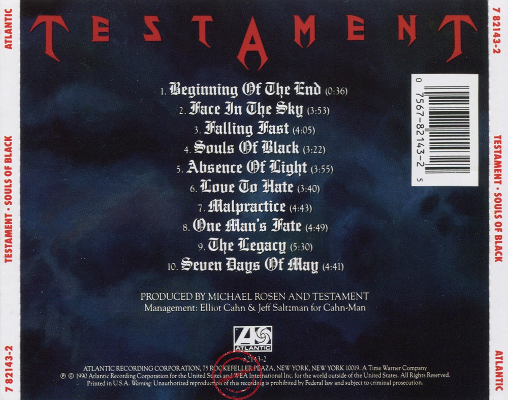 Audio CD: Testament (2) (1990) Souls Of Black