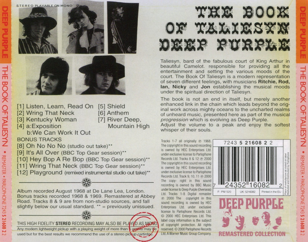Audio CD: Deep Purple (1968) The Book Of Taliesyn Audio CD: Deep Purple (1968) The Book Of Taliesyn