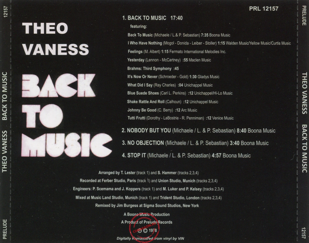 Audio CD: Theo Vaness (1978) Back To Music Audio CD: Theo Vaness (1978) Back To Music