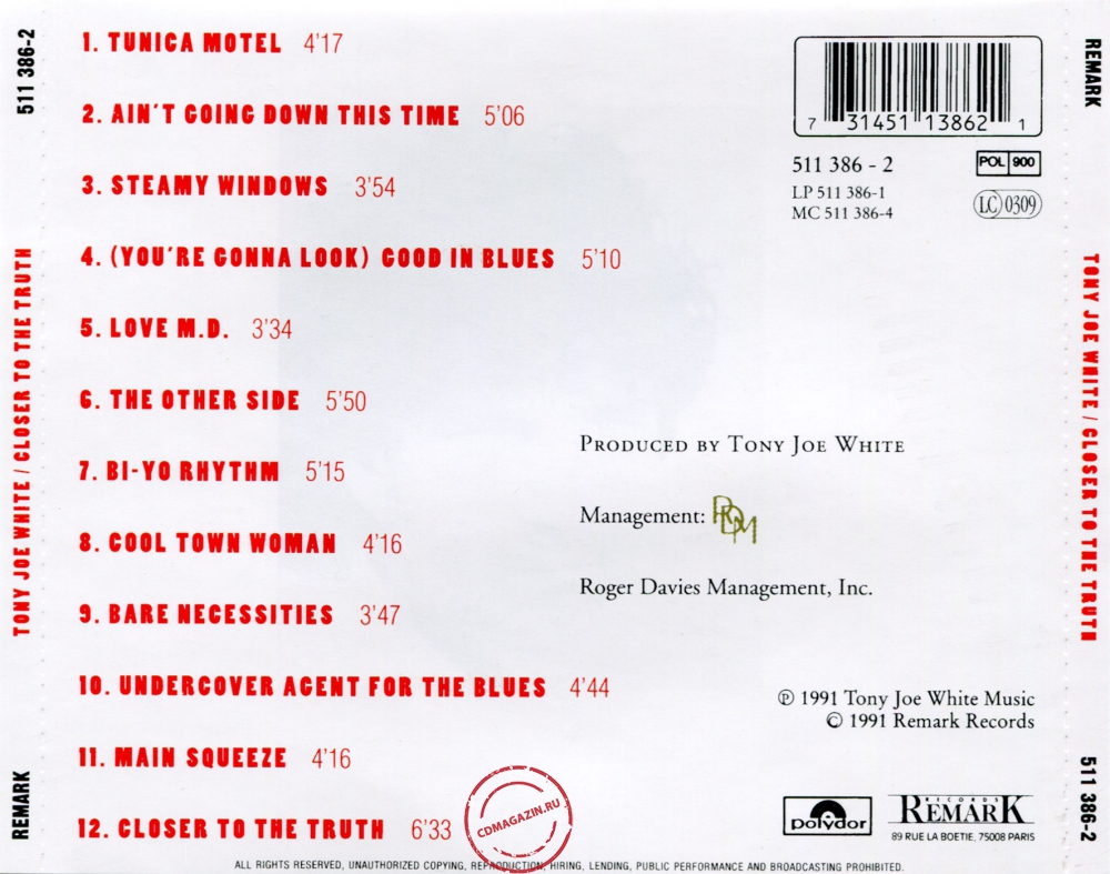 Audio CD: Tony Joe White (1991) Closer To The Truth Audio CD: Tony Joe White (1991) Closer To The Truth