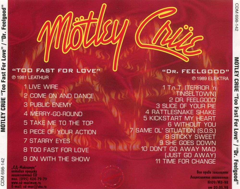 Audio CD: Motley Crue (1981) Too Fast For Love + Dr. Feelgood