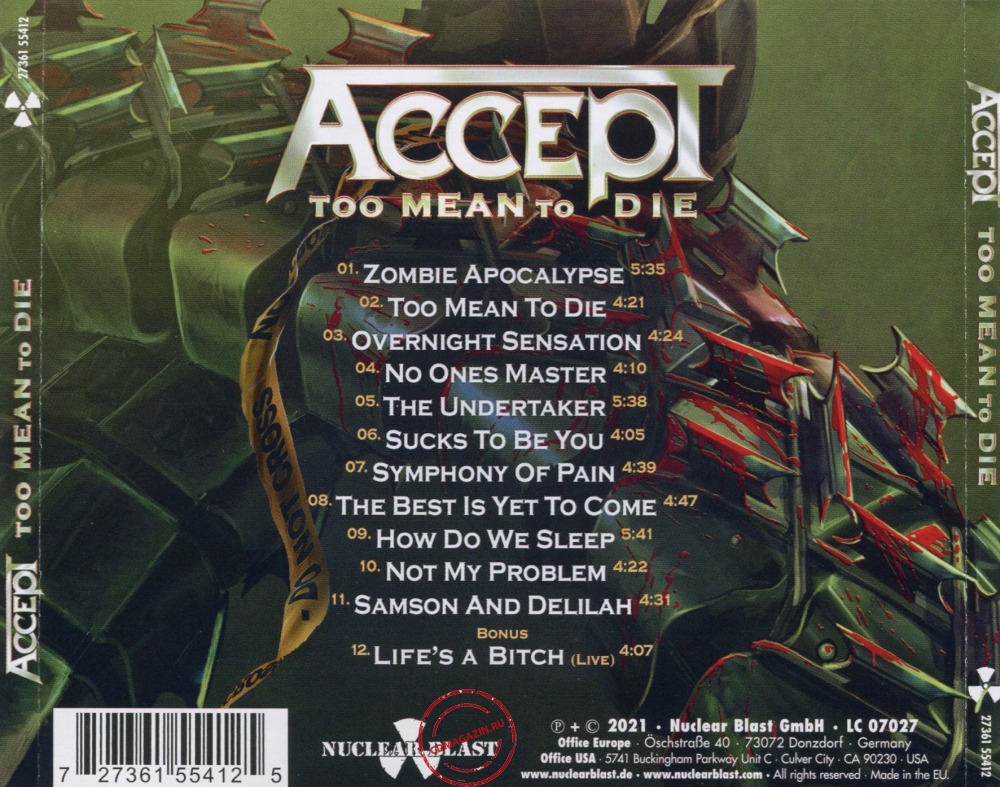 Audio CD: Accept (2021) Too Mean To Die Audio CD: Accept (2021) Too Mean To Die