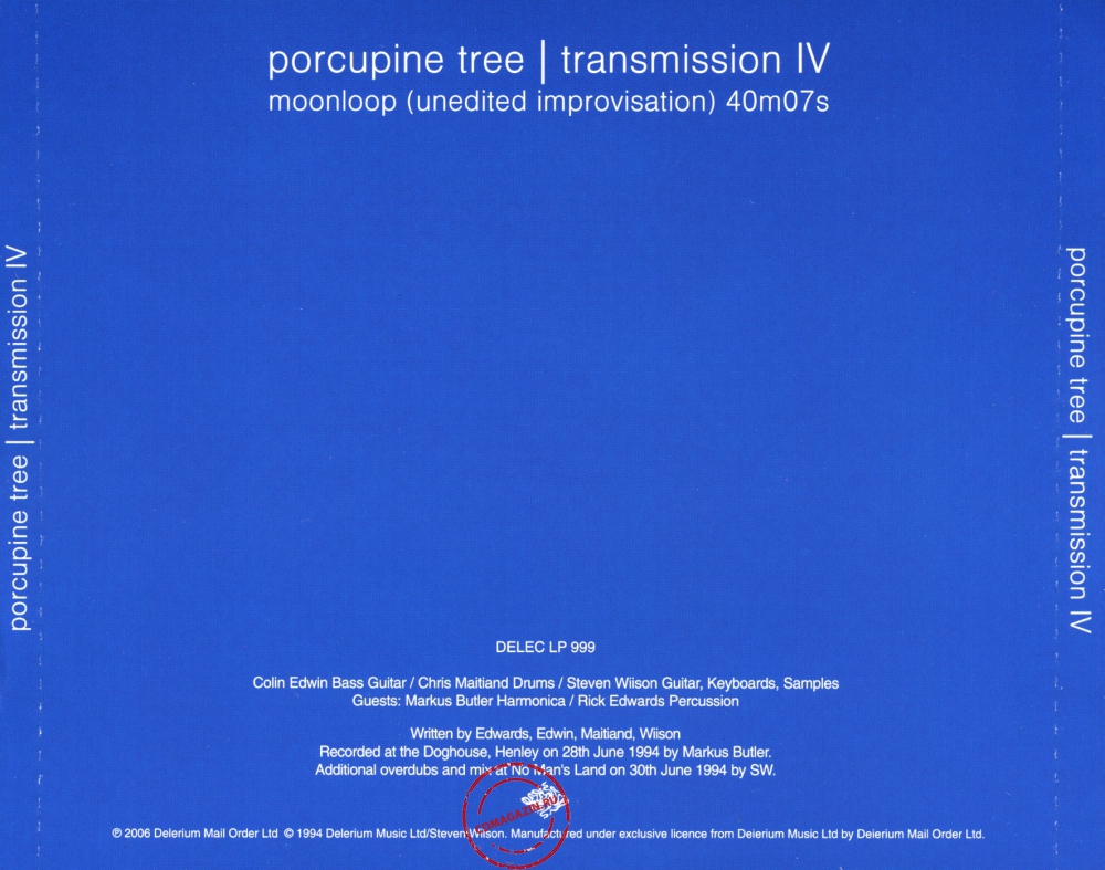 Audio CD: Porcupine Tree (1994) Transmission IV (Moonloop) Audio CD: Porcupine Tree (1994) Transmission IV (Moonloop)