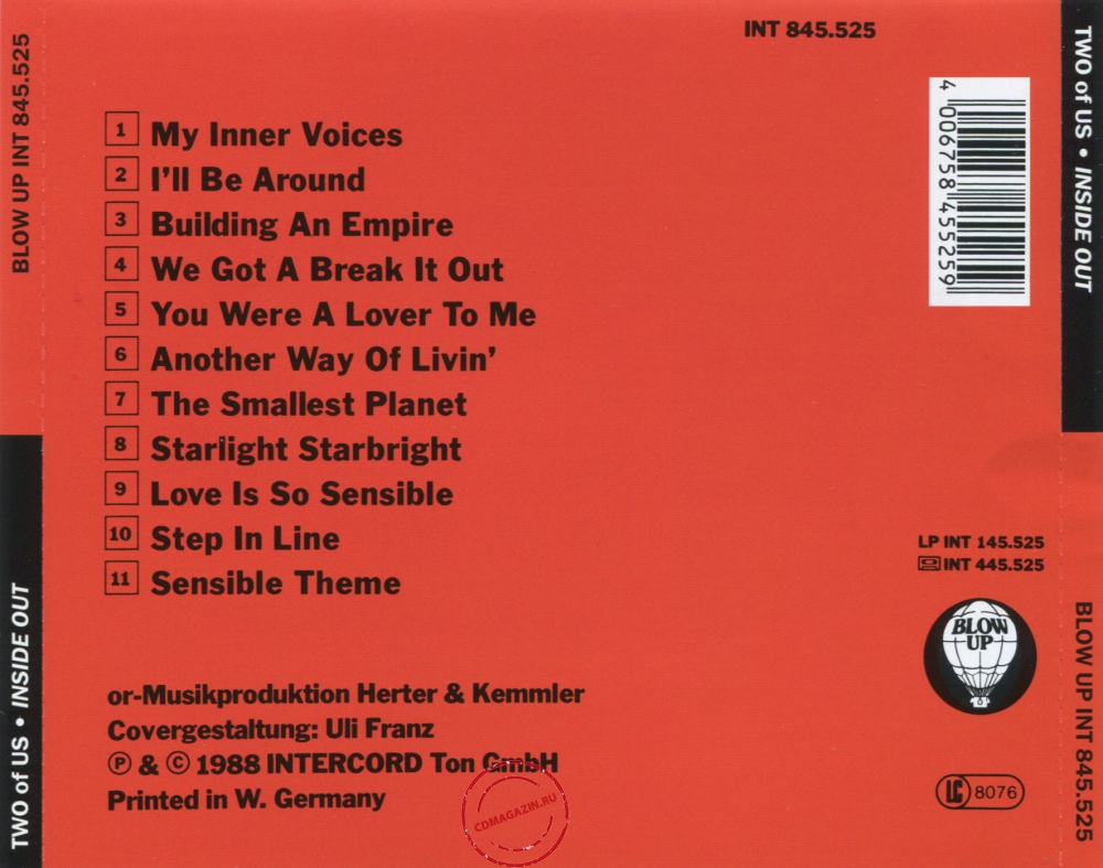 Audio CD: Two Of Us (1988) Inside Out Audio CD: Two Of Us (1988) Inside Out