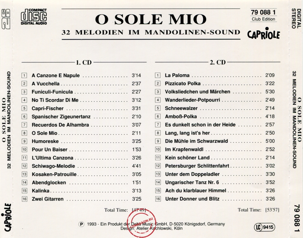 Audio CD: VA O Sole Mio (1993) 32 Melodien Im Mandolinen-Sound