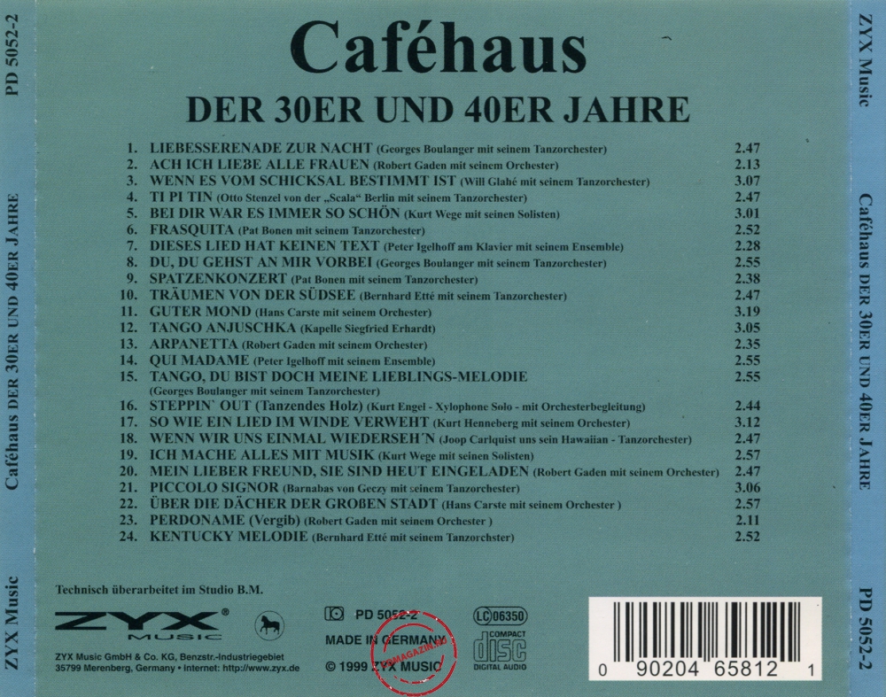 Audio CD: VA Cafehaus (1999) Der 30er Und 40er Jahre