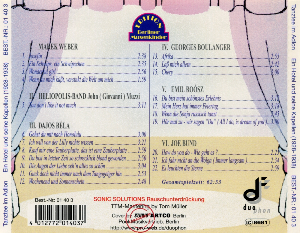 Audio CD: VA Tanztee Im Adlon (2002) Ein Hotel Und Seine Kapellen (1928-1938)