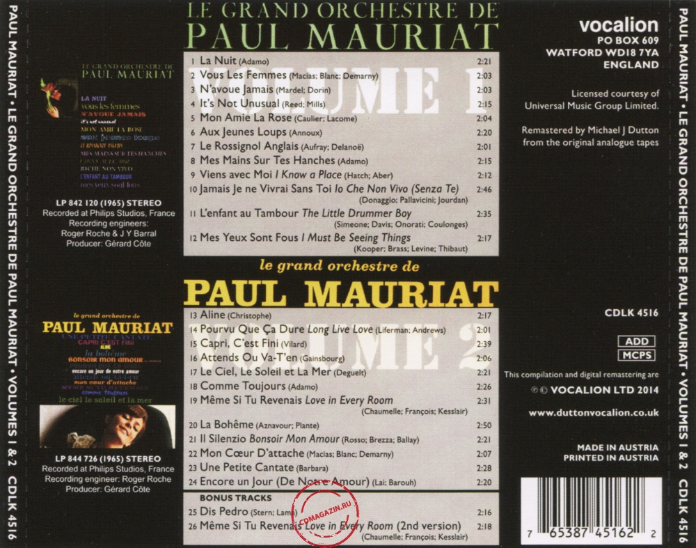 Audio CD: Paul Mauriat (1965) Volume 1 + Volume 2 Audio CD: Paul Mauriat (1965) Volume 1 + Volume 2