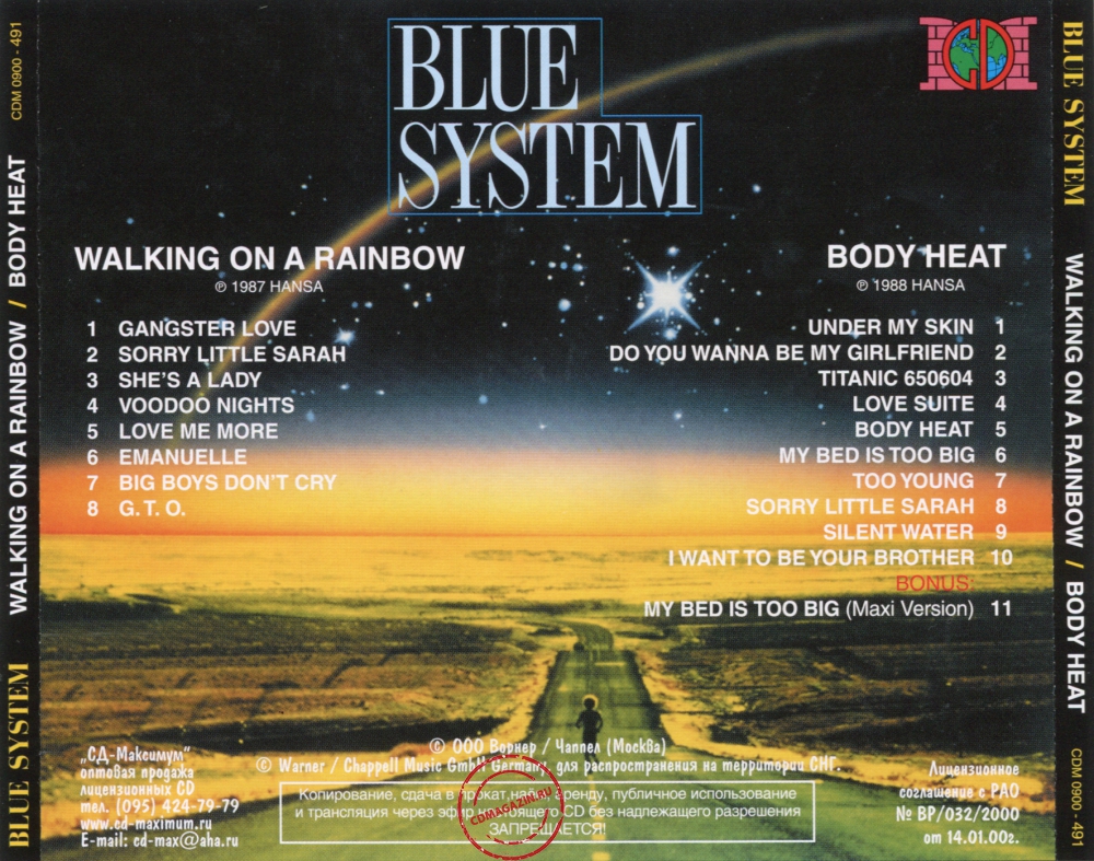 Audio CD: Blue System (1987) Walking On A Rainbow + Body Heat Audio CD: Blue System (1987) Walking On A Rainbow + Body Heat