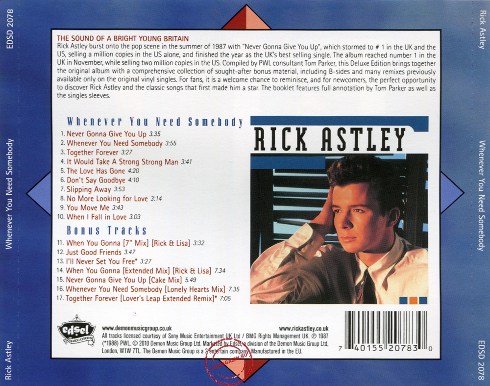 Audio CD: Rick Astley (1987) Whenever You Need Somebody Audio CD: Rick Astley (1987) Whenever You Need Somebody