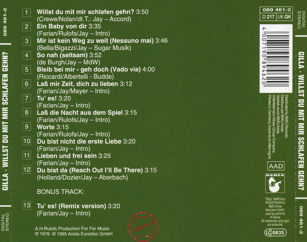 Audio CD: Gilla (1975) Willst Du Mit Mir Schlafen Gehn? 