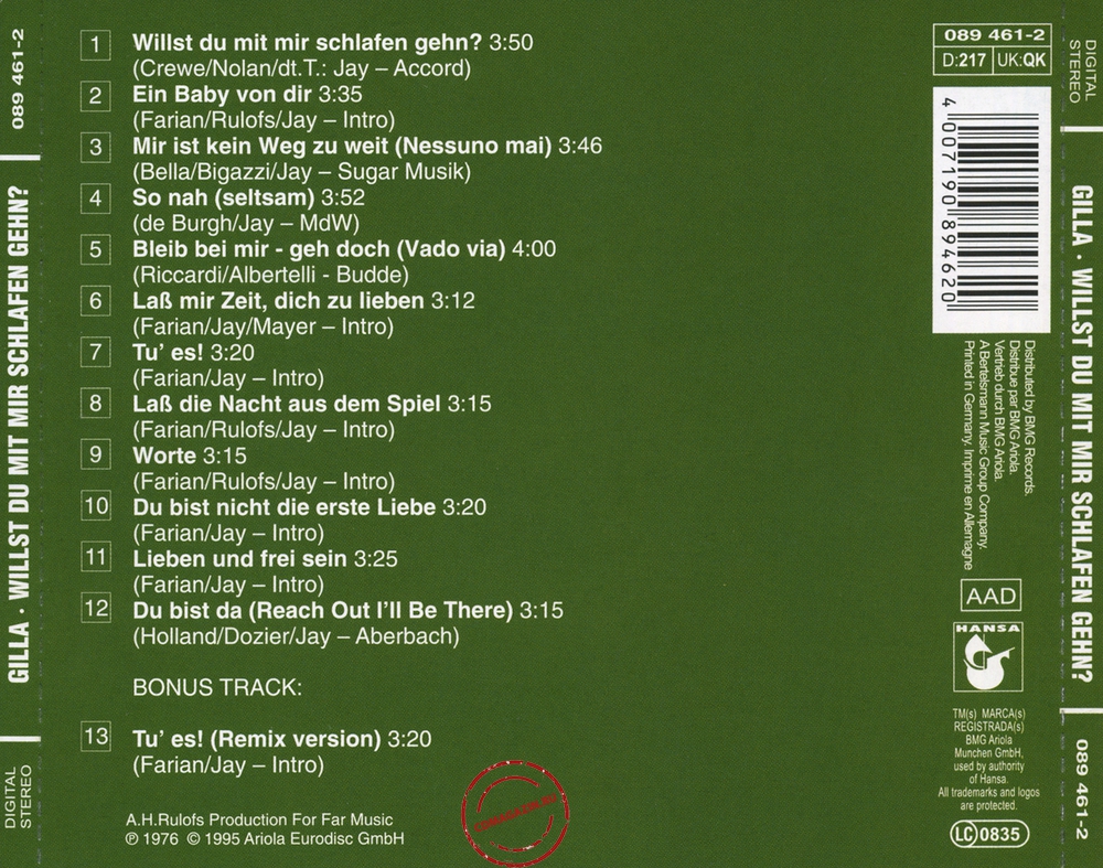Audio CD: Gilla (1975) Willst Du Mit Mir Schlafen Gehn? 