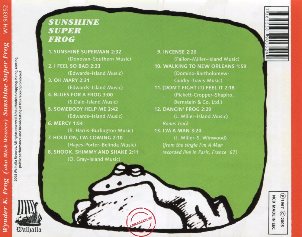 Audio CD: Wynder K. Frog (1967) Sunshine Super Frog