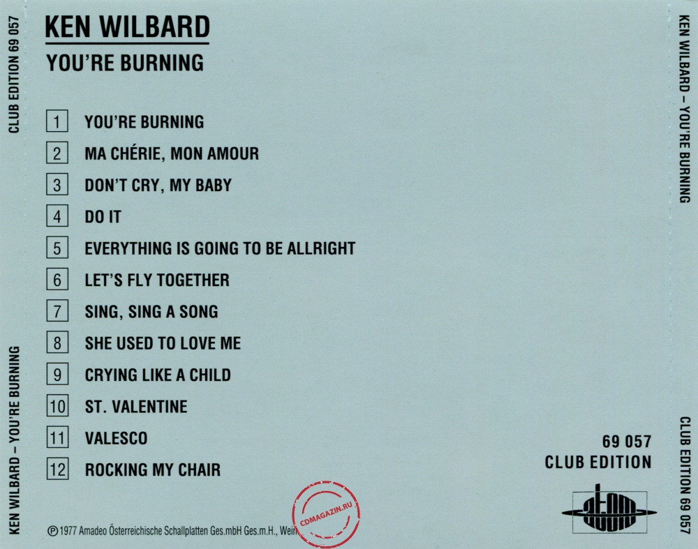 Audio CD: Ken Wilbard (1977) You're Burning Audio CD: Ken Wilbard (1977) You're Burning