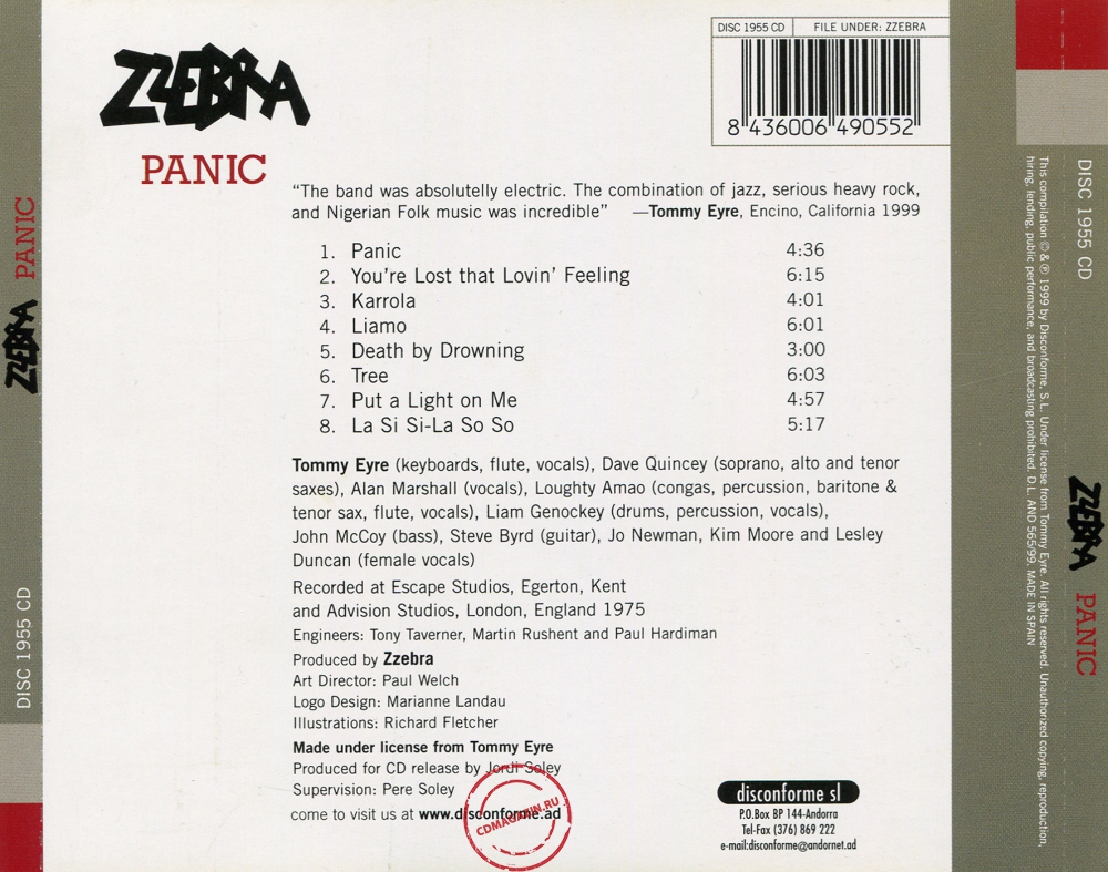 Audio CD: Zzebra (1975) Panic Audio CD: Zzebra (1975) Panic
