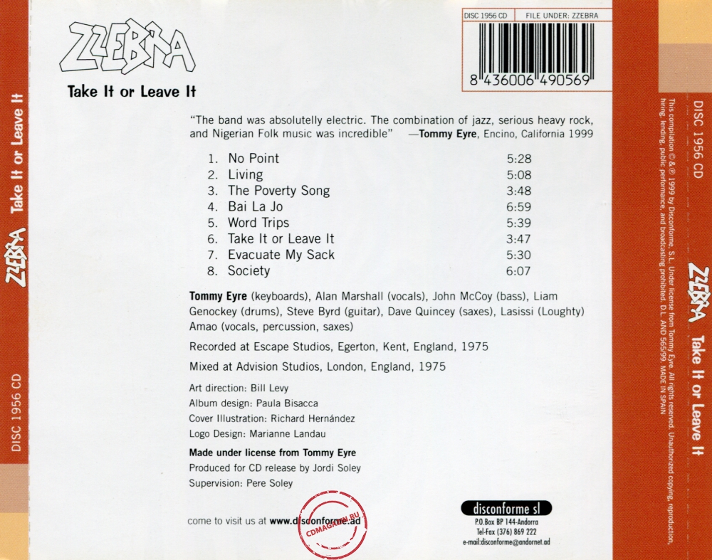 Audio CD: Zzebra (1975) Take It Or Leave It Audio CD: Zzebra (1975) Take It Or Leave It