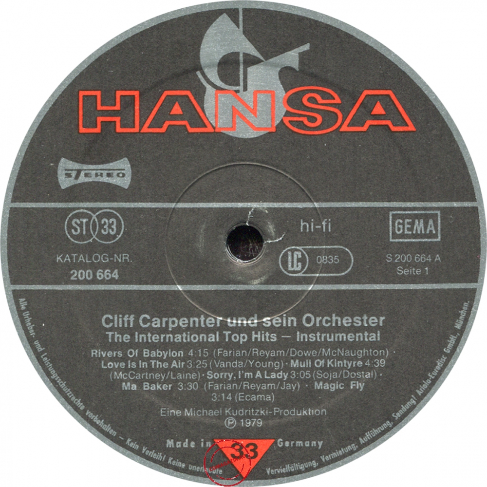 Оцифровка винила: Cliff Carpenter (1979) The International Top-Hits Оцифровка винила: Cliff Carpenter (1979) The International Top-Hits
