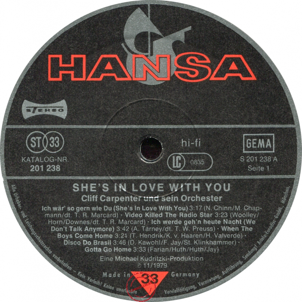Оцифровка винила: Cliff Carpenter (1979) She's In Love With You