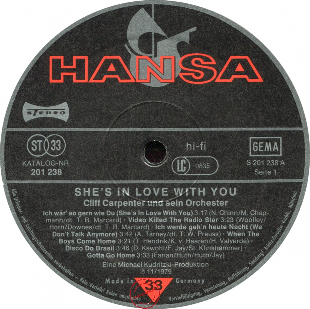 Оцифровка винила: Cliff Carpenter (1979) She's In Love With You Оцифровка винила: Cliff Carpenter (1979) She's In Love With You