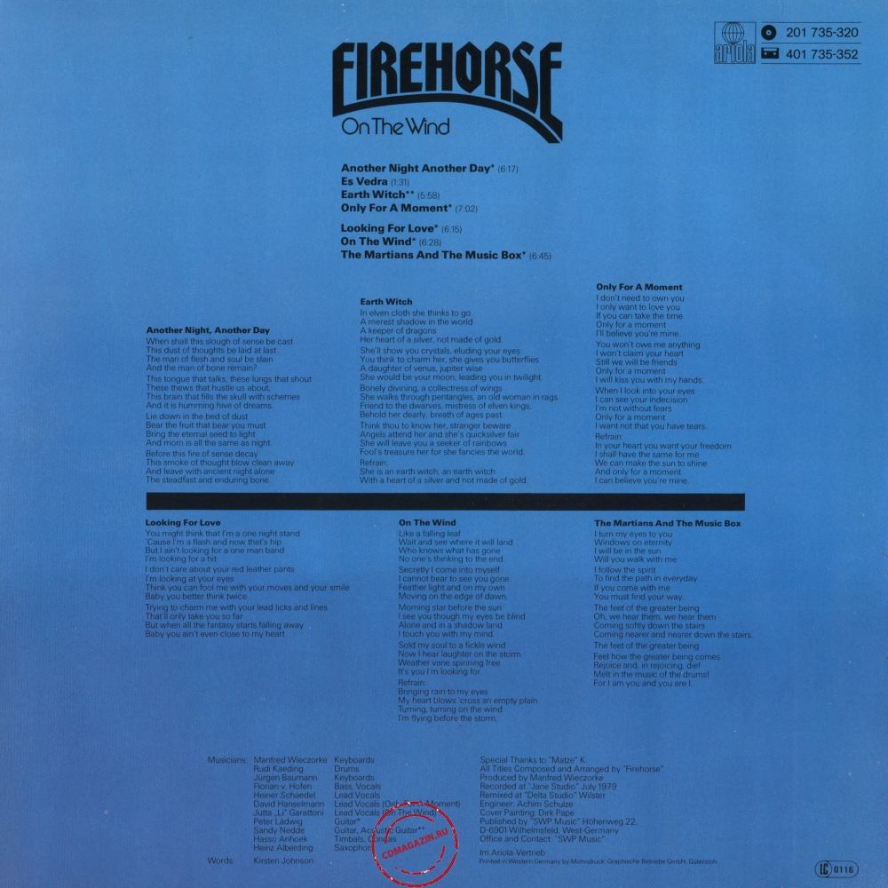 Оцифровка винила: Firehorse (2) (1980) On The Wind