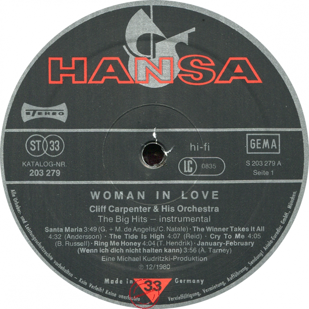 Оцифровка винила: Cliff Carpenter (1981) Woman In Love Оцифровка винила: Cliff Carpenter (1981) Woman In Love