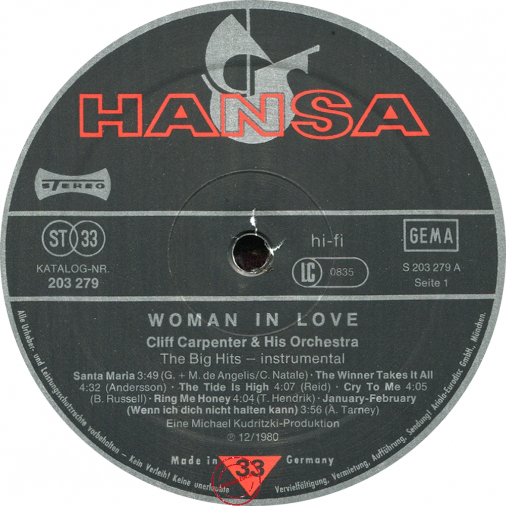 Оцифровка винила: Cliff Carpenter (1981) Woman In Love